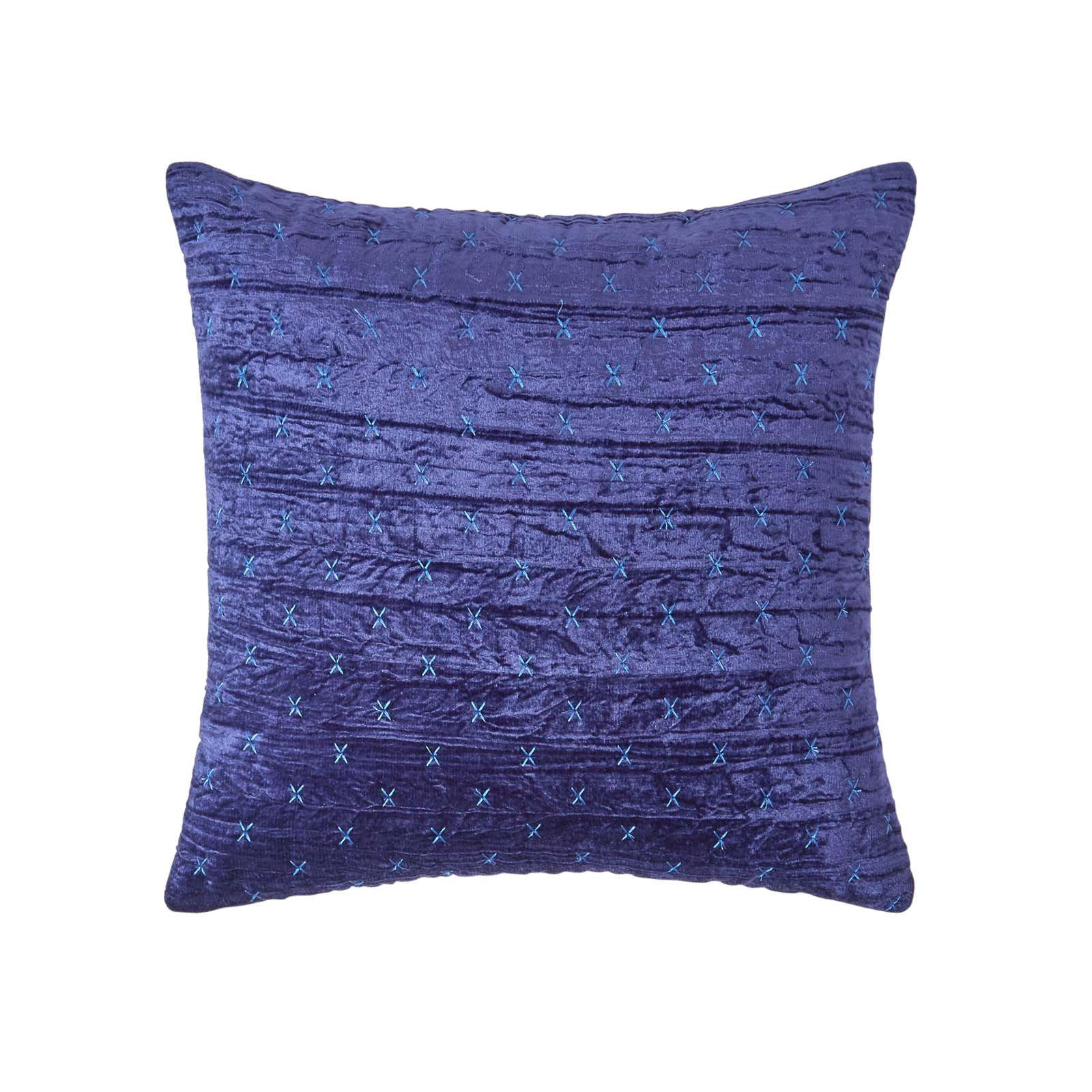 KISSENHÜLLE Pannesamt bestickt 40/40 cm - Dunkelblau, Textil (40/40cm) - Homescapes