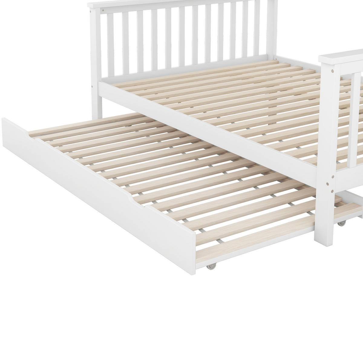 ETAGENBETT 90/200 und 140/200 cm Weiß mit Rollbett und Treppe Ohne Matratze - Weiß, Holz (90/200cm) - OKWISH