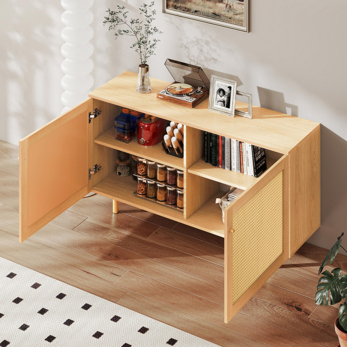 SIDEBOARD 120/40/63 cm aus MDF mit Rattangeflecht Natur - Naturfarben, Holzwerkstoff (120/63/40cm) - Modenvie