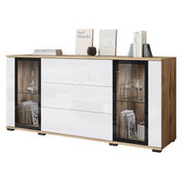 SIDEBOARD Caro SB 150 2D3S mit weißer LED Beleuchtung - Eiche Wotan/Schwarz, Holzwerkstoff/Kunststoff (150/70/40cm) - MIRJAN24