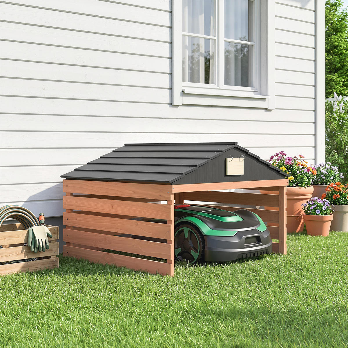 MÄHROBOTER-GARAGE Tannenholz Rotbraun - Rotbraun, Holz (74/54/79cm) - Outsunny