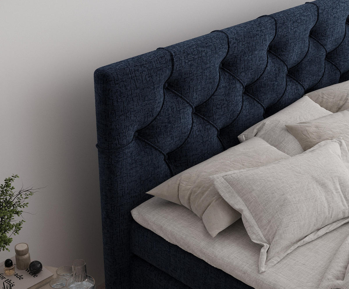 BOXSPRINGBETT Hugo Marineblau 200/200 cm - Schwarz/Dunkelblau, Holz/Holzwerkstoff (200/200cm) - Maison de Reve