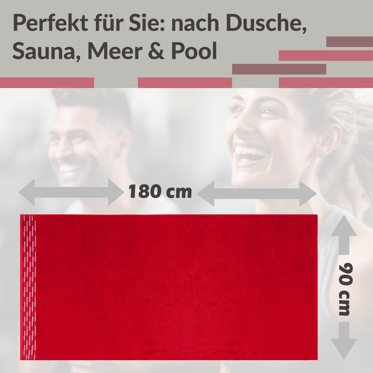 BADETUCH extra groß Lugano Rot 90x180 cm - Rot, Textil (90/180cm) - Lashuma