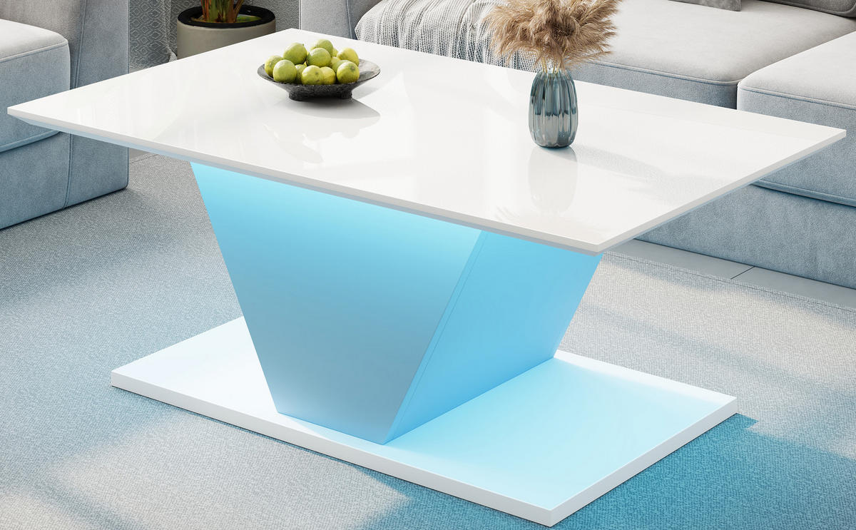 COUCHTISCH Weiß 100/50/46 cm in V-Form mit LED - Weiß, Holzwerkstoff (50/100/46cm) - PANGIVO