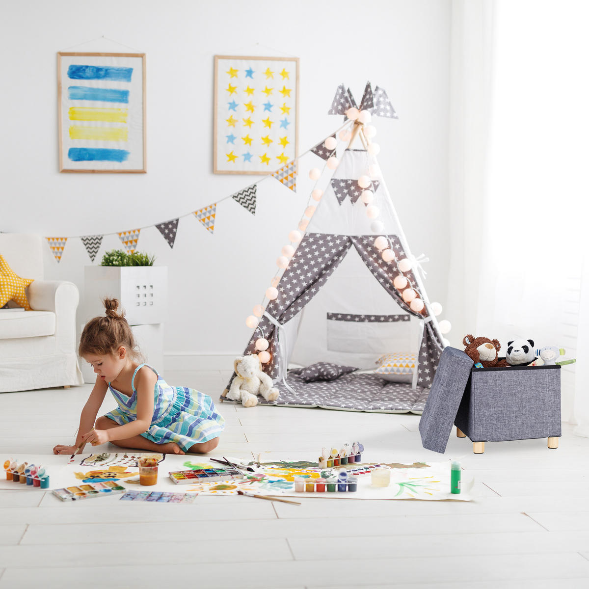 PUF Gri închis depozitare 40 cm - gri, compozit lemnos/material textil (38/40/38cm) - Relaxdays
