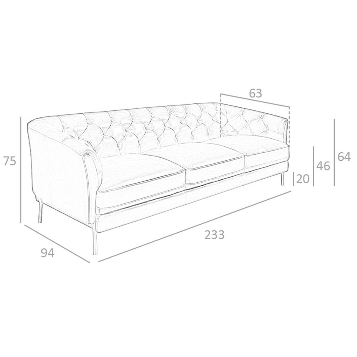CHESTERFIELD-SOFA Chester 3-Sitzer Sofa in cognacbraunem Leder 233/94/75 cm - Goldfarben/Braun, Leder (233/75/94cm) - ANGEL CERDA