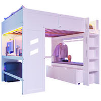 HOCHBETT 140/200 cm mit Schreibtisch und LED-Beleuchtung in Weiß - Weiß, Holz (140/200cm) - OKWISH