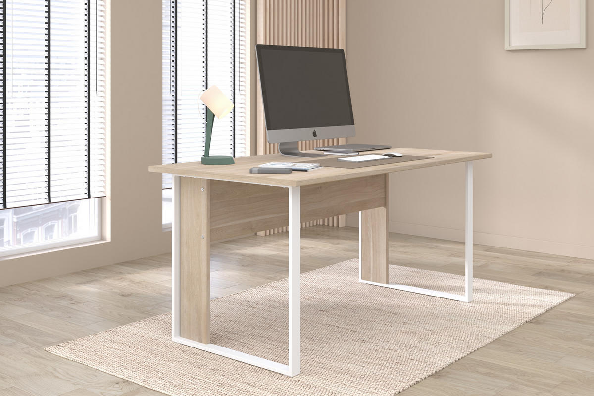 SCHREIBTISCH Büro Start Up 21 in Weiß und Japanischer Eiche - Braun, Holzwerkstoff (120/80/200cm)