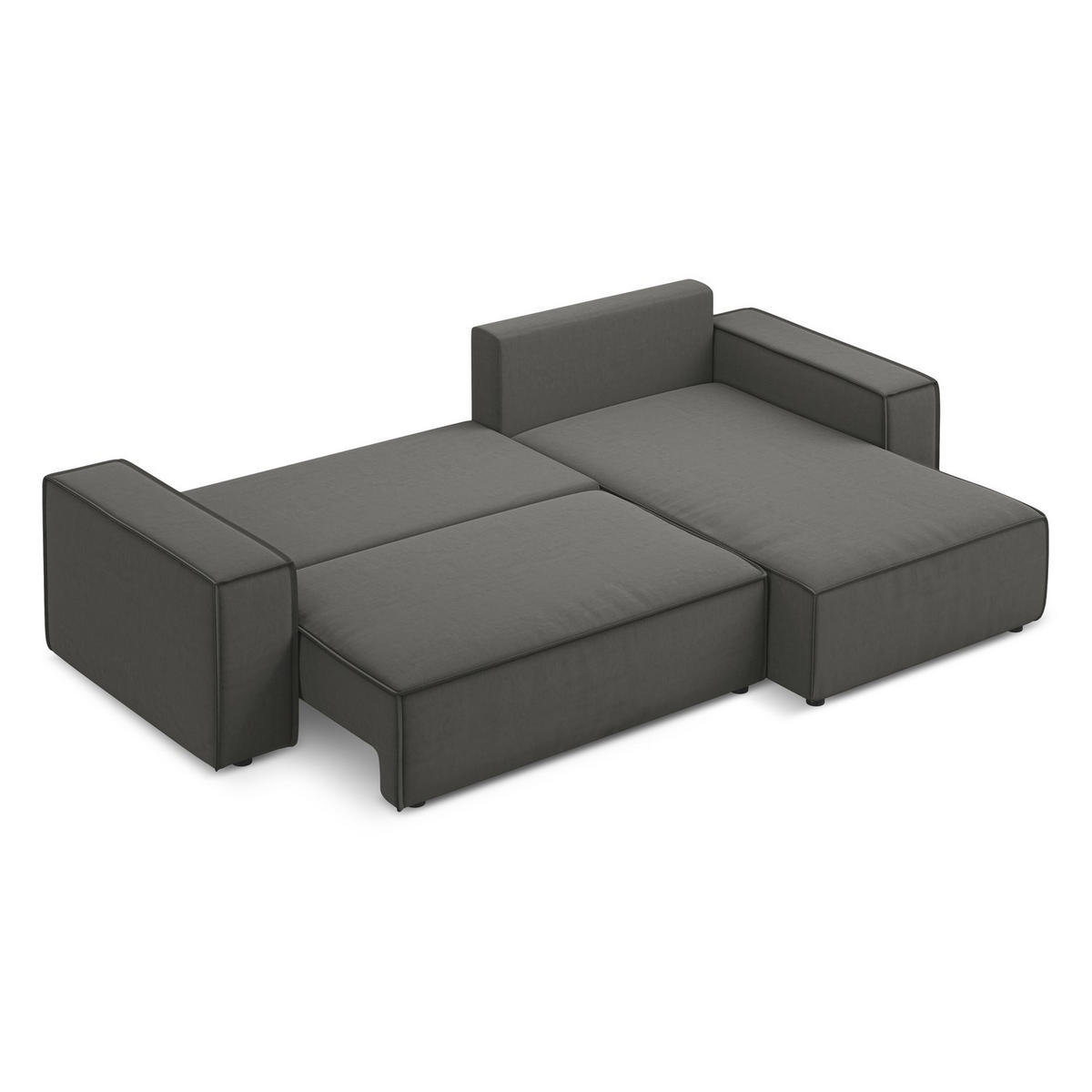 ECKSOFA mit Schlaffunktion Samt Stoff Grau - Dunkelgrau/Schwarz, Kunststoff/Textil (290/185cm) - LaMiaSofa