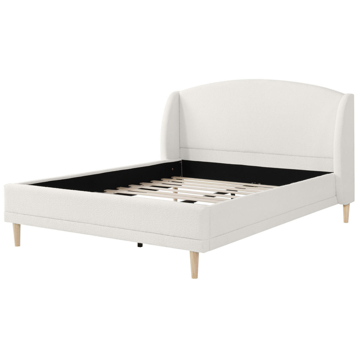 BETT mit Wingback-Kopfteil 140x190 cm Bouclé Weiß - Weiß, Holz (140/190cm) - Meubliv