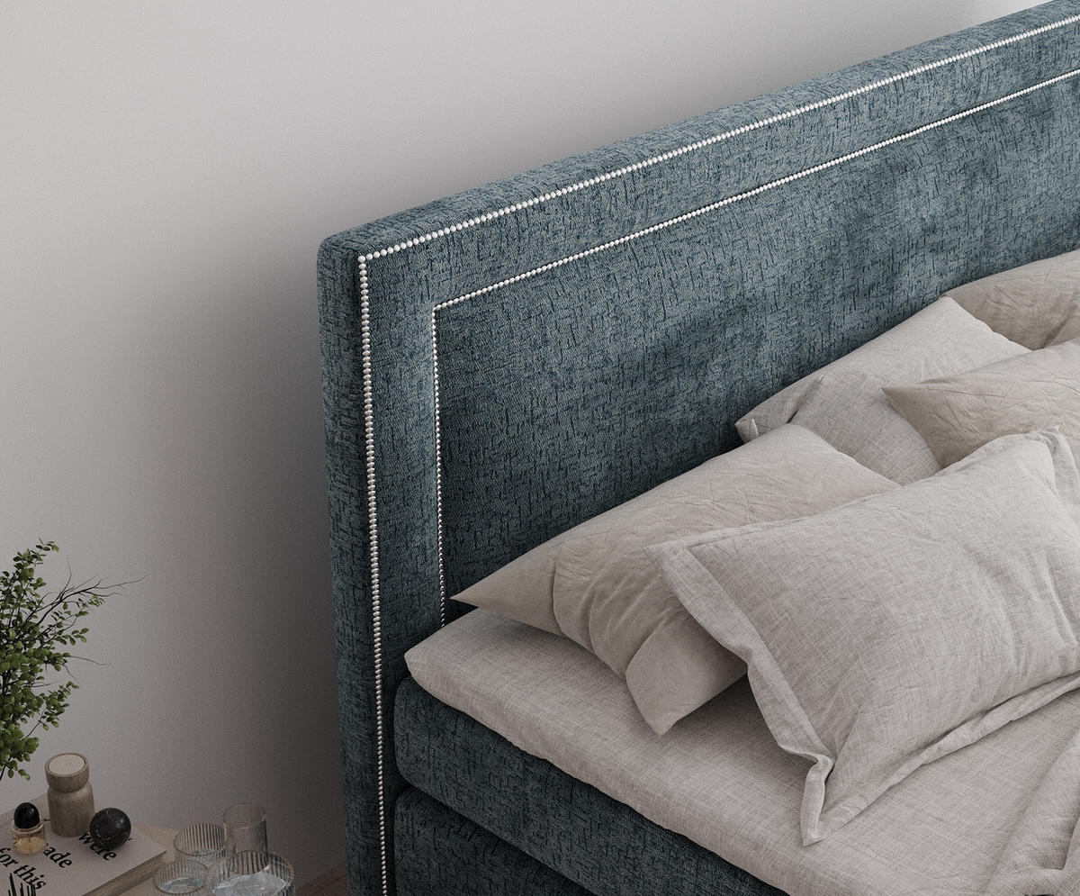 BOXSPRINGBETT Luxora Blau 180/200 cm - Blau/Schwarz, Holz/Holzwerkstoff (180/200cm) - Maison de Reve