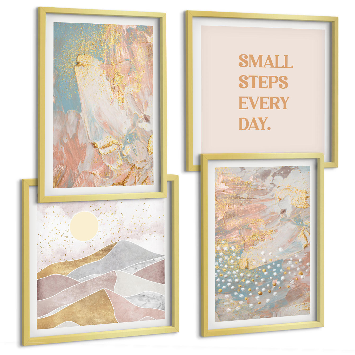 BILDER SET 4er Set - 50x50 cm & 40x60 cm Goldrahmen - Abstrakte Pastellmuster - Goldfarben, Kunststoff (50/50cm) - TULUP