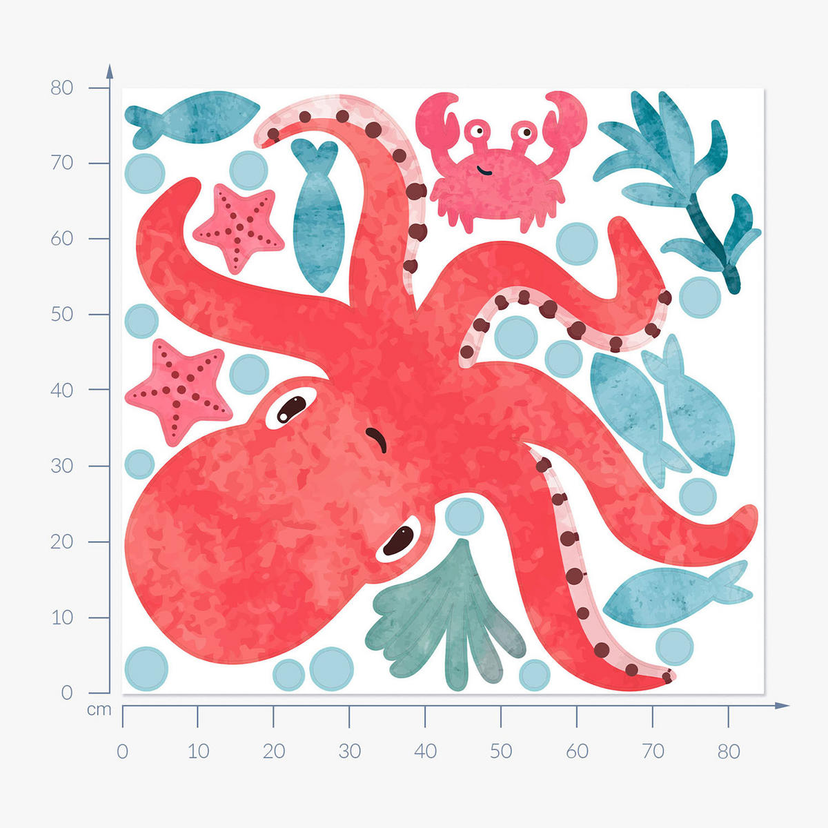 AUFKLEBER 80x85 cm Tintenfisch Unterwasser - Rot, Kunststoff (80/85/0.1cm) - TULUP