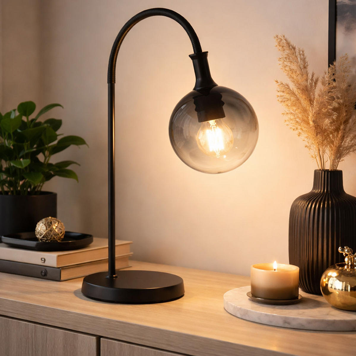 TISCHLEUCHTE Metall Schwarz - Schwarz, Glas (22.5/18/57.5cm) - Globo Lighting