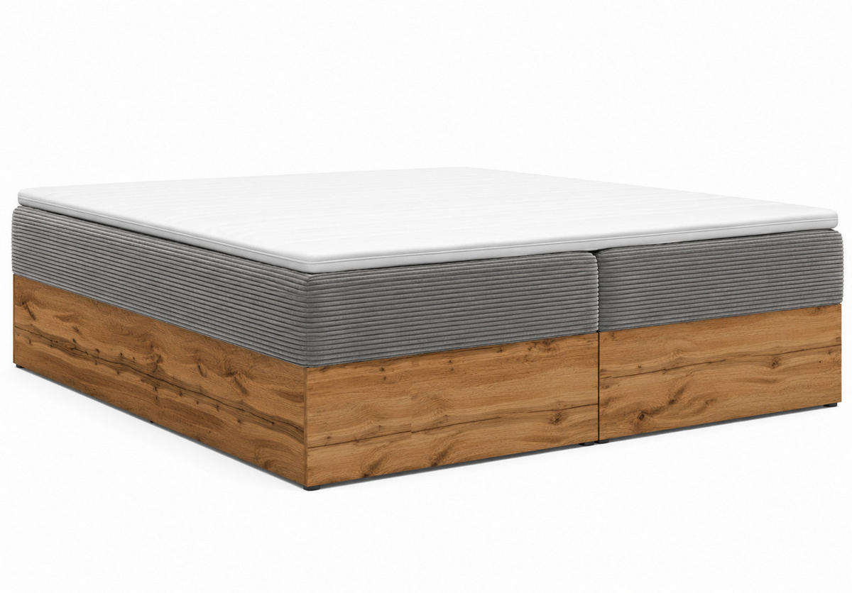 BOXSPRINGBETT LOLY 160x200 cm Bonell H3 mit Bettkasten Hellgrau - Hellgrau/Schwarz, Kunststoff/Textil (160/200cm) - KS Home Concept