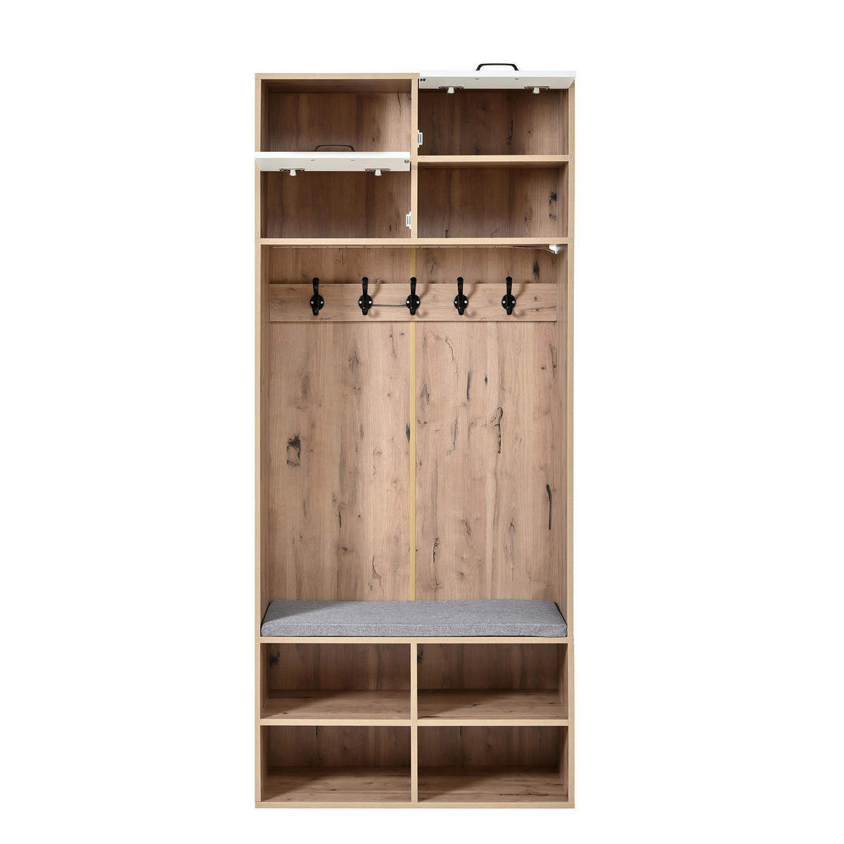 FLURGARNITUR mit Schuhbank 80 x 35 x 185 cm Weiß/Natur - Weiß, Holzwerkstoff (35/185/80cm) - Beauniv