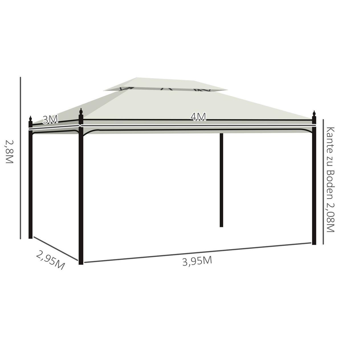 PAVILLON Gartenpavillon Fest Partyzelt Doppeldach Gartenzelt 3x4m Creme - Creme, Metall (400/280/300cm) - Outsunny