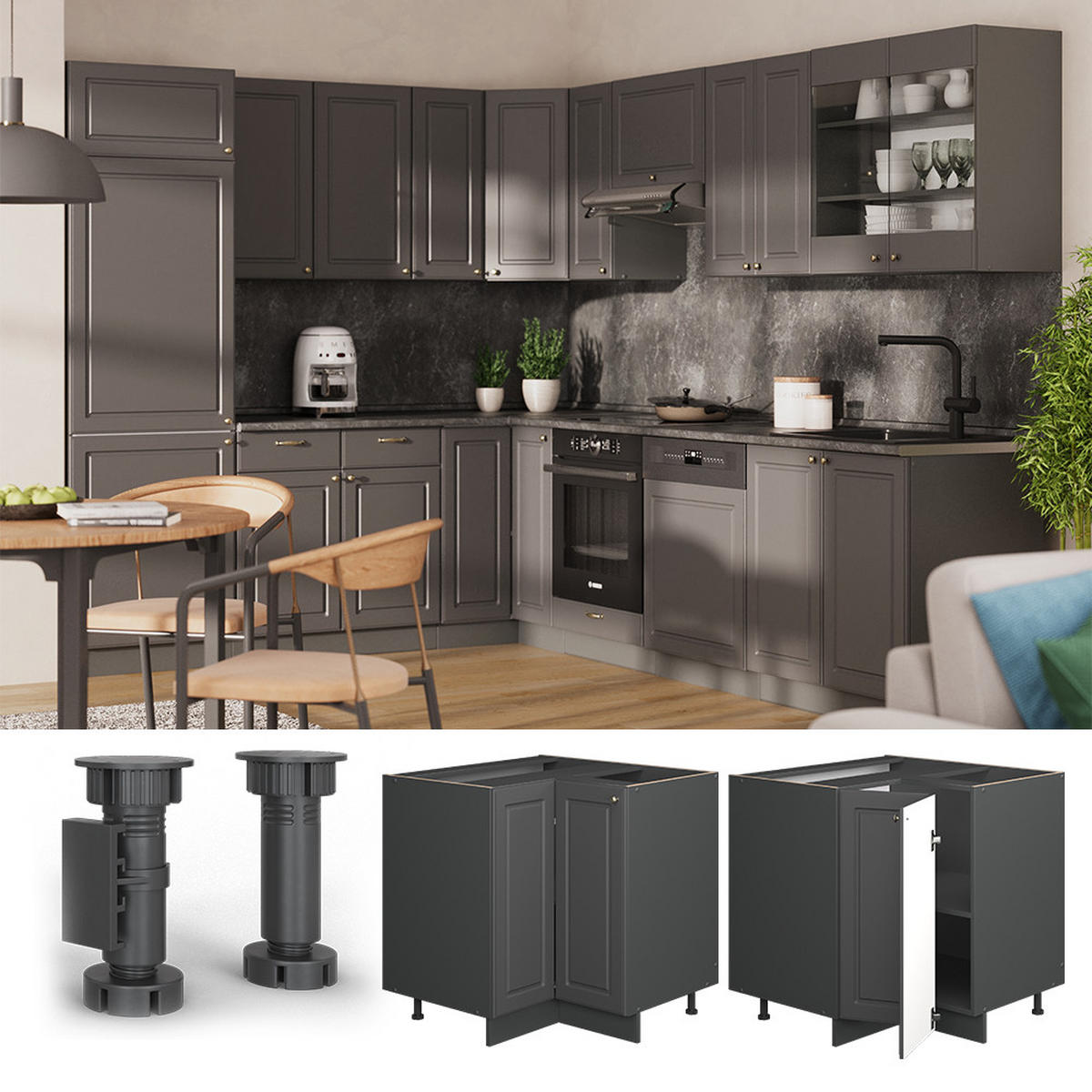 ROHOVÁ SKŘÍŇKA Fame-Line Anthrazit-Gold Landhaus - antracitová, kompozitní dřevo (80.5/82/60cm) - Vicco