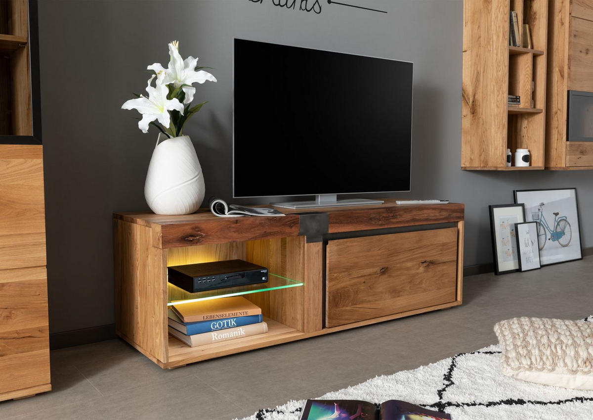 TV-BOARD Wildeiche / Zerreiche 150x48x50 natur geölt NEW AMSTERDAM #01 - Naturfarben, Holz (150/50/48cm) - Massivmoebel24
