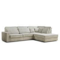 ECKSOFA Kirou Creme Chenille-Stoff - Rechts Seite - Creme/Schwarz, Holz/Holzwerkstoff (311/225cm) - Maison de Reve