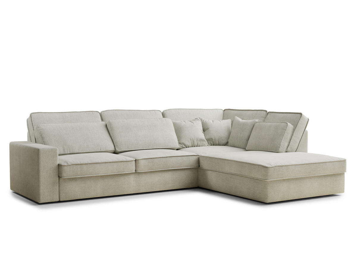 ECKSOFA Kirou Creme Chenille-Stoff - Rechts Seite - Creme/Schwarz, Holz/Holzwerkstoff (311/225cm) - Maison de Reve