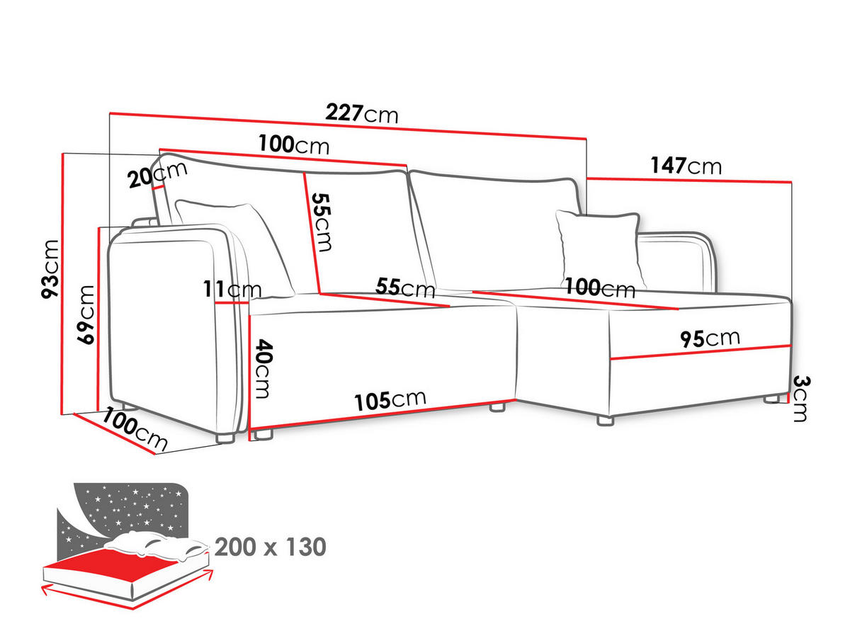 ECKSOFA Malody, Seite: Rechts - Gelb/Schwarz, Holz/Kunststoff (227/147cm) - MIRJAN24