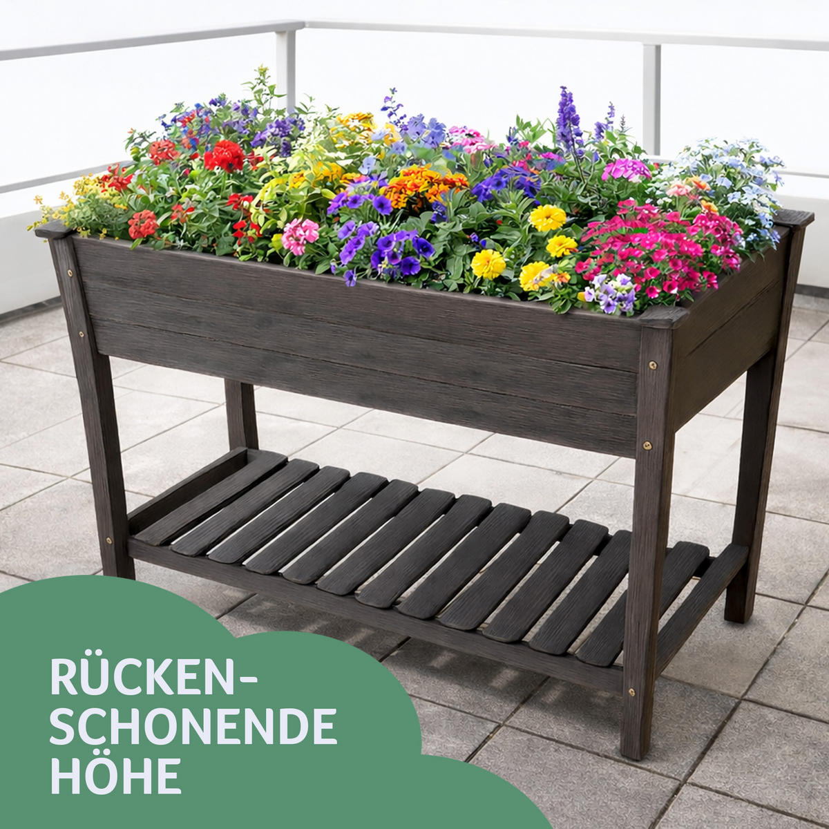 HOCHBEET inkl. Vlieseinsatz und Ablageboden Tannenholz 85x45x81 cm - Grau, Naturmaterialien (85/81/45cm) - Bestlivings