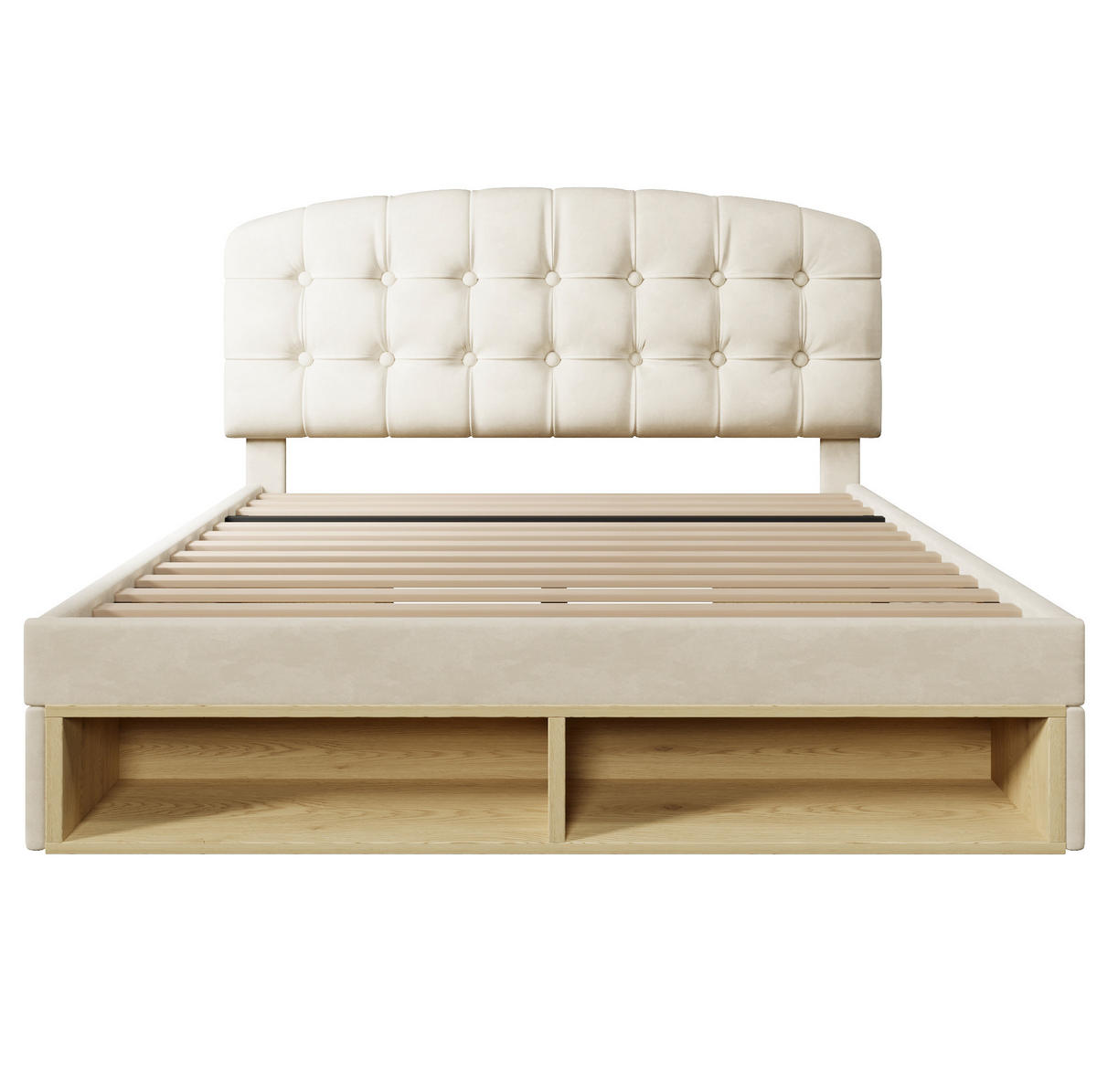 POLSTERBETT 140/200 cm Beige aus Samt mit Stauraum und Lattenrost - Beige, Textil (140/200cm) - OKWISH