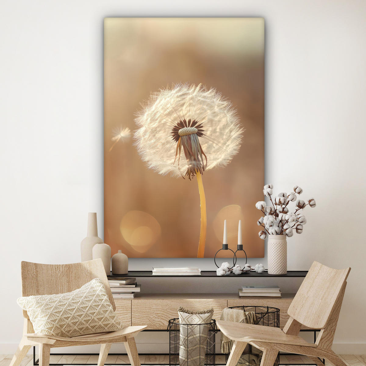 LEINWANDBILD Löwenzahn - Beige - Natur - Blume Deko Groß 90x140 cm - Hellbraun, Textil (90/140cm) - MuchoWow