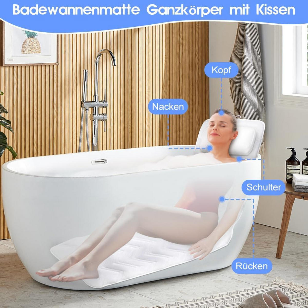 BADEWANNENKISSEN , Badematte mit Kissen - Weiß, Textil (41/126cm) - BELZ
