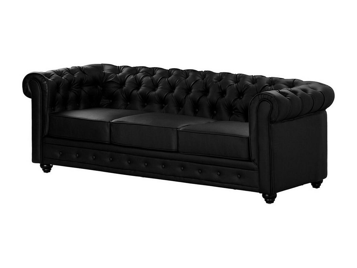 COUCHGARNITUR mit Sessel - 5 Personen - Kunstleder - Schwarz - CHESTERFIELD - Schwarz, Leder (82/72/78cm) - Vente-Unique