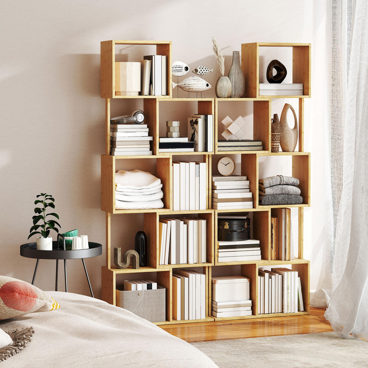 BÜCHERREGAL,ASYMMETRISCH 5-stöckig Bambus 62,5x23x165cm,naturholzfarbe - Beige, Metall (62.5/165/23cm) - Vallsero