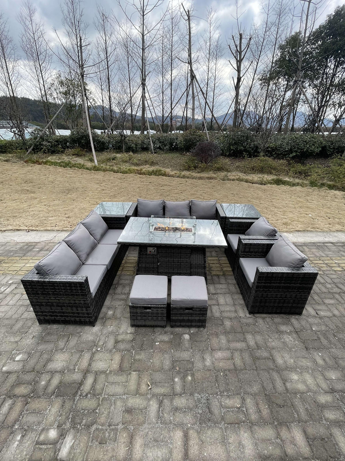 GARTENMÖBEL SET mit Esstisch Polyrattan 6-Sitzer - Dunkelgrau/Grau, Glas/Kunststoff - Fimous