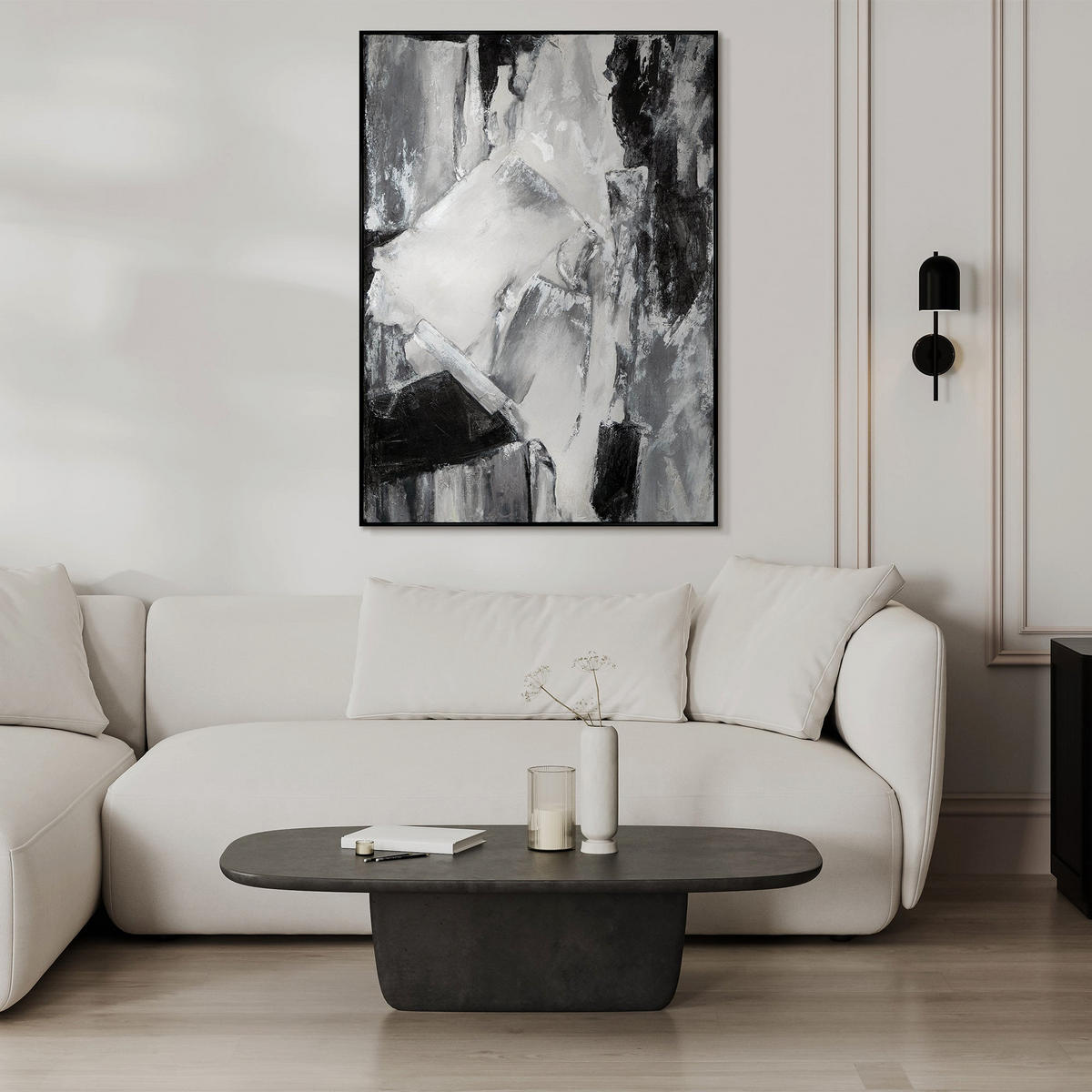 GEMÄLDE Kontrastreiche Reflexionen Schattenfugenrahmen Schwarz 140x100 cm - Schwarz, Holz (140/100cm) - YS-art gallery