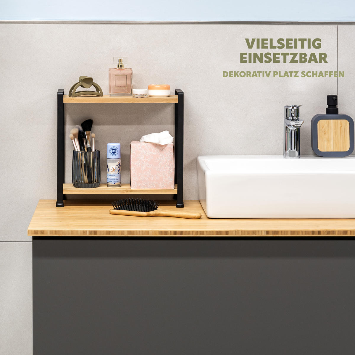 GEWÜRZREGAL Bambus/Metall schwarz - Schwarz, Holz (33/30.5/14.5cm) - eluno