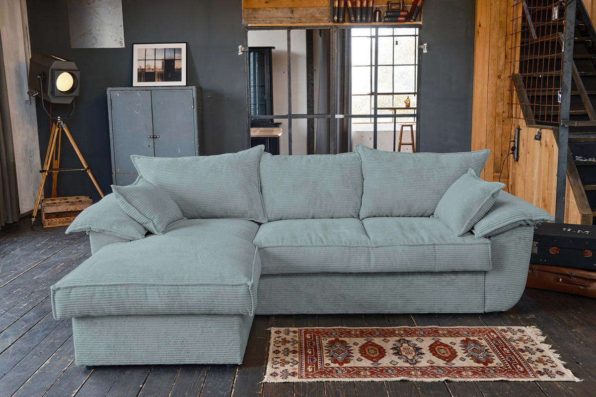 ECKSOFA DAMETO Hellblau Cord - Schwarz/Hellblau, Kunststoff/Textil (266/174cm) - KAWOLA