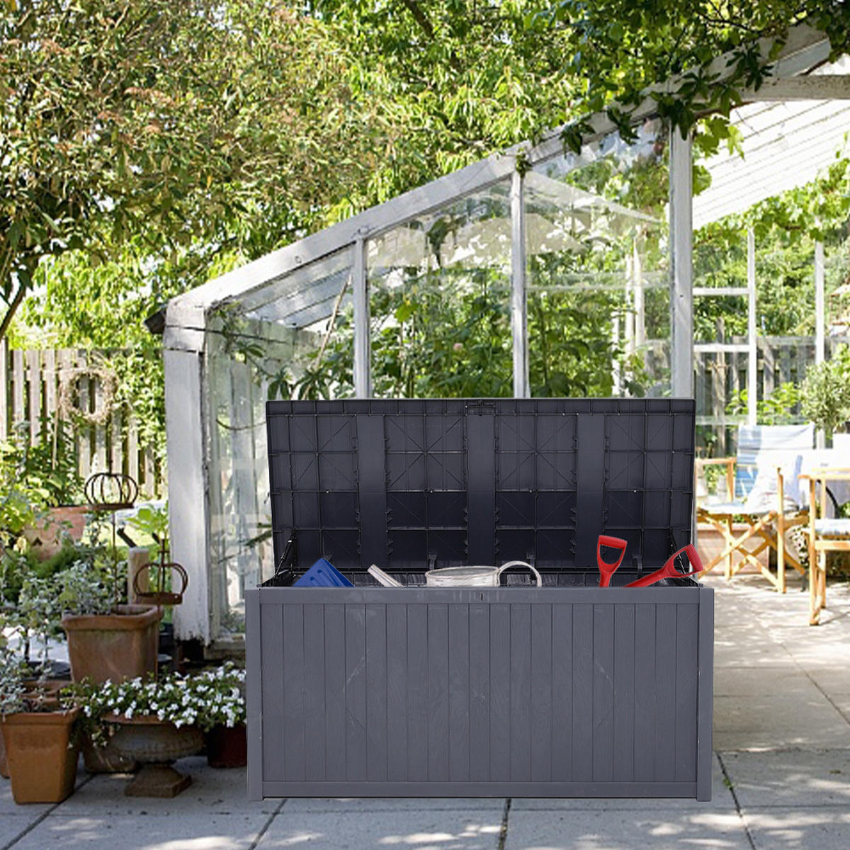 GARTENBOX 430L Aufbewahrungsbox Kissenbox aus PP-Kunststoff in Schwarz Abschließbar Wasserdicht Robuste Einfache Montage - Grau, Kunststoff (125/61.5/56cm) - Livingandhome