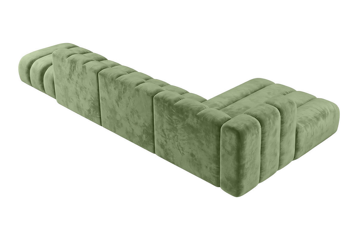 ECKSOFA Modulares In L-Form Mit Hocker, Velvet-Stoff Riviera, Olive, Rechts, GRAND - Olivgrün, Holz (386/179cm) - Kaiser Möbel