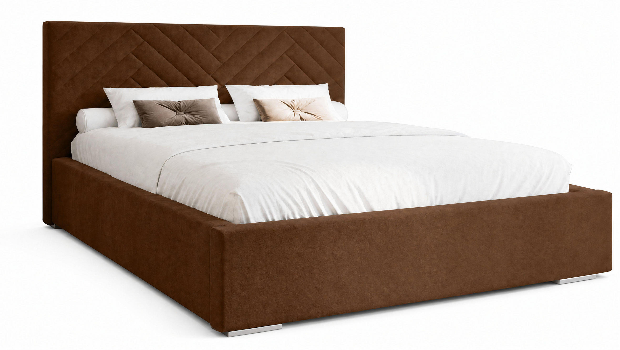 POLSTERBETT 200x200 cm AURA, Doppelbett mit Bettkasten und Lattenrost aus Holz, Velourstoff: Dunkelbraun - Dunkelbraun, Holz/Kunststoff (200/200cm) - Marpur