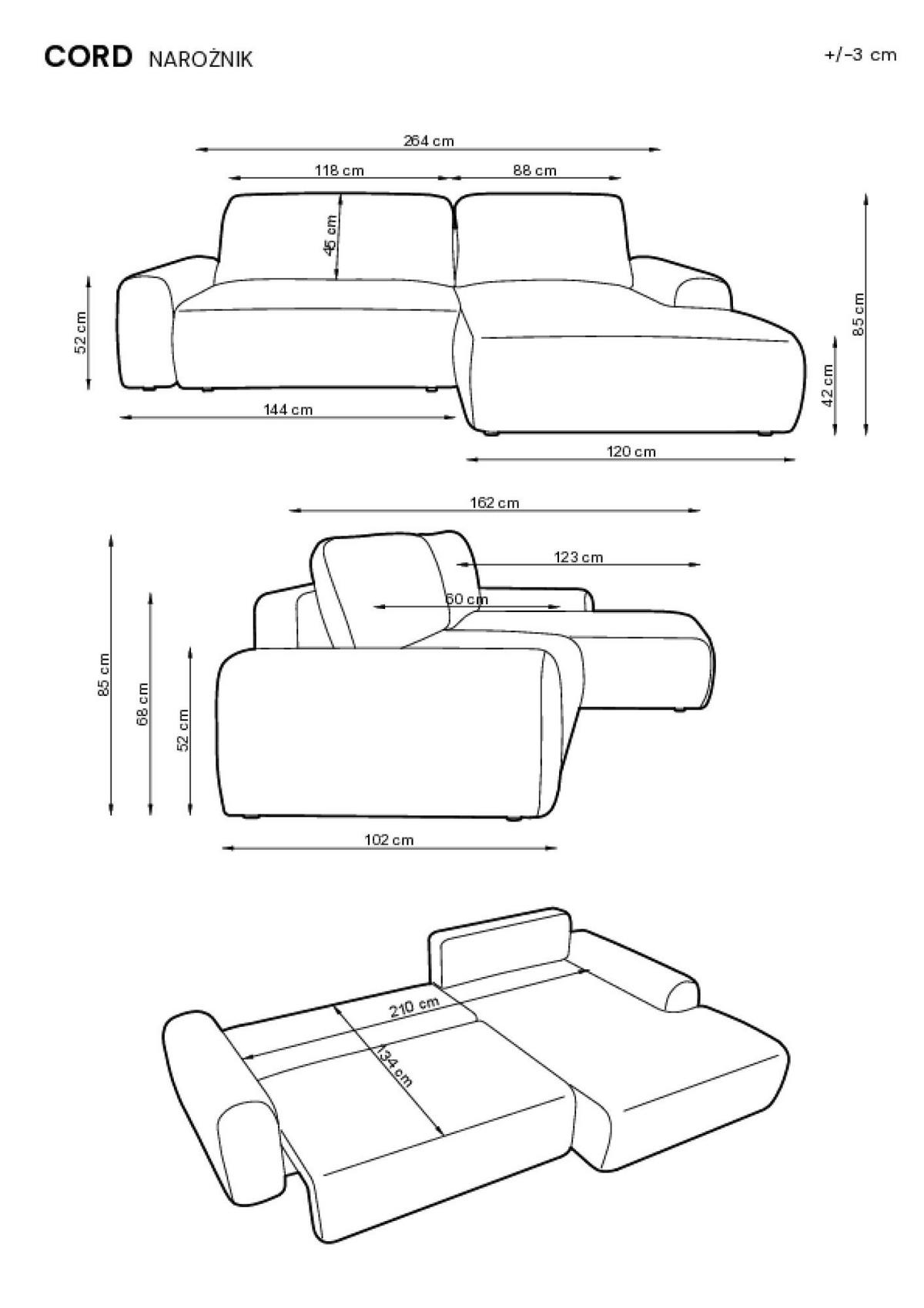 ECKSOFA CORD Beige 264x162x85 cm - Beige, Textil (264/162cm) - FURNLUX