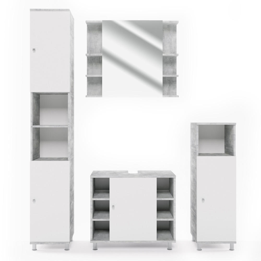 BADMÖBEL-SET Fynn Beton 4 Teile - Schieferfarben/Weiß, Holzwerkstoff (60/54/32cm) - Vicco