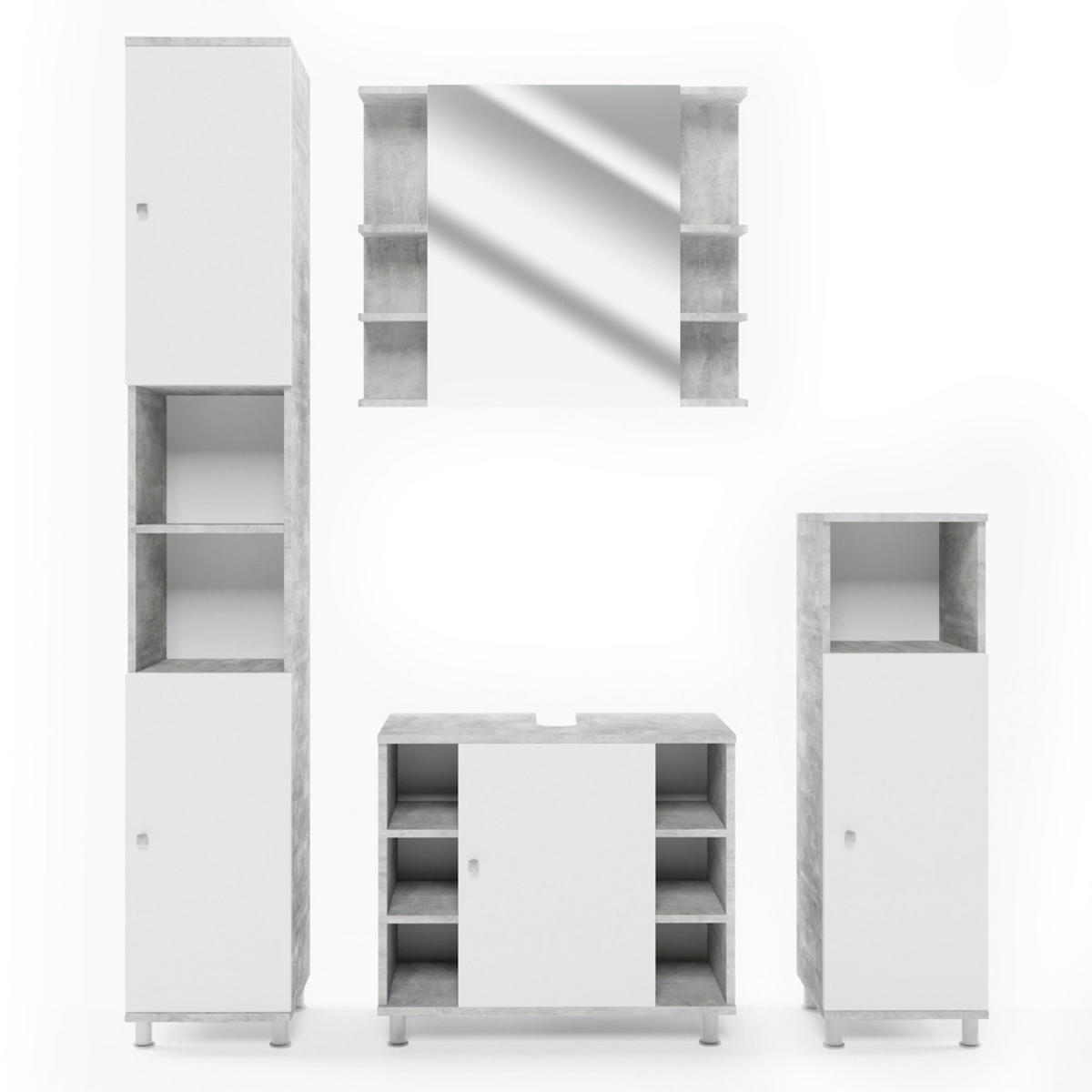 BADMÖBEL-SET Fynn Beton 4 Teile - Schieferfarben/Weiß, Holzwerkstoff (60/54/32cm) - Vicco