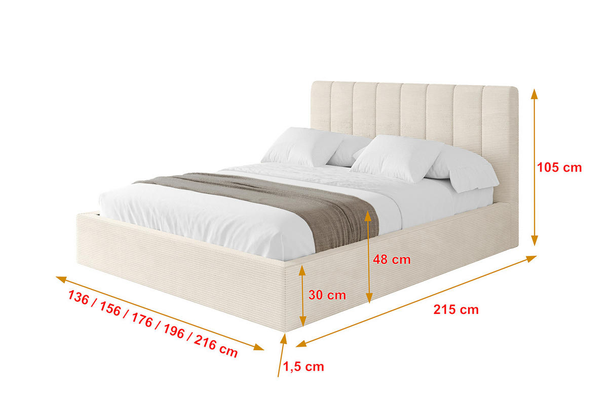 POLSTERBETT mit Bettkasten und Lattenrost, Bett mit Matratze H3/H4 - STERA 160x200 Beige - Sandfarben, Holzwerkstoff/Textil (160/200cm) - ALTDECOR