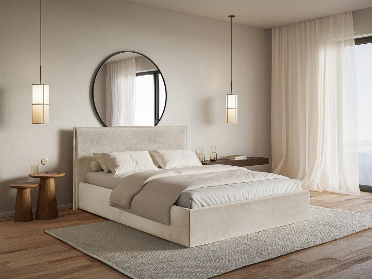 POLSTERBETT Softie Slim Beige Velours 140x200 - Beige, Textil (140/200cm) - Selsey