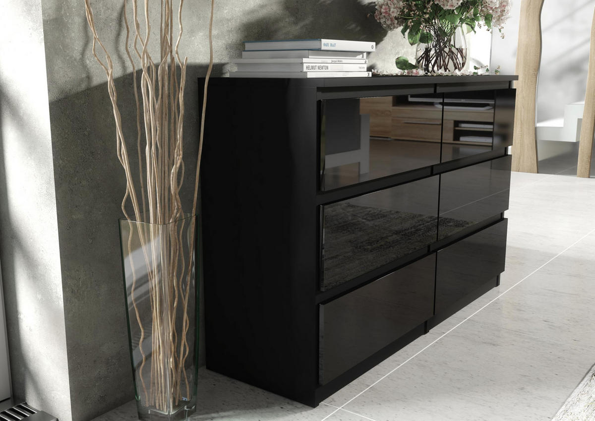 KOMMODE 120 Schwarz & Hochglanz 120x78,5x39 cm - Schwarz Hochglanz, Holzwerkstoff (120/78.5/39cm) - Mobelsta