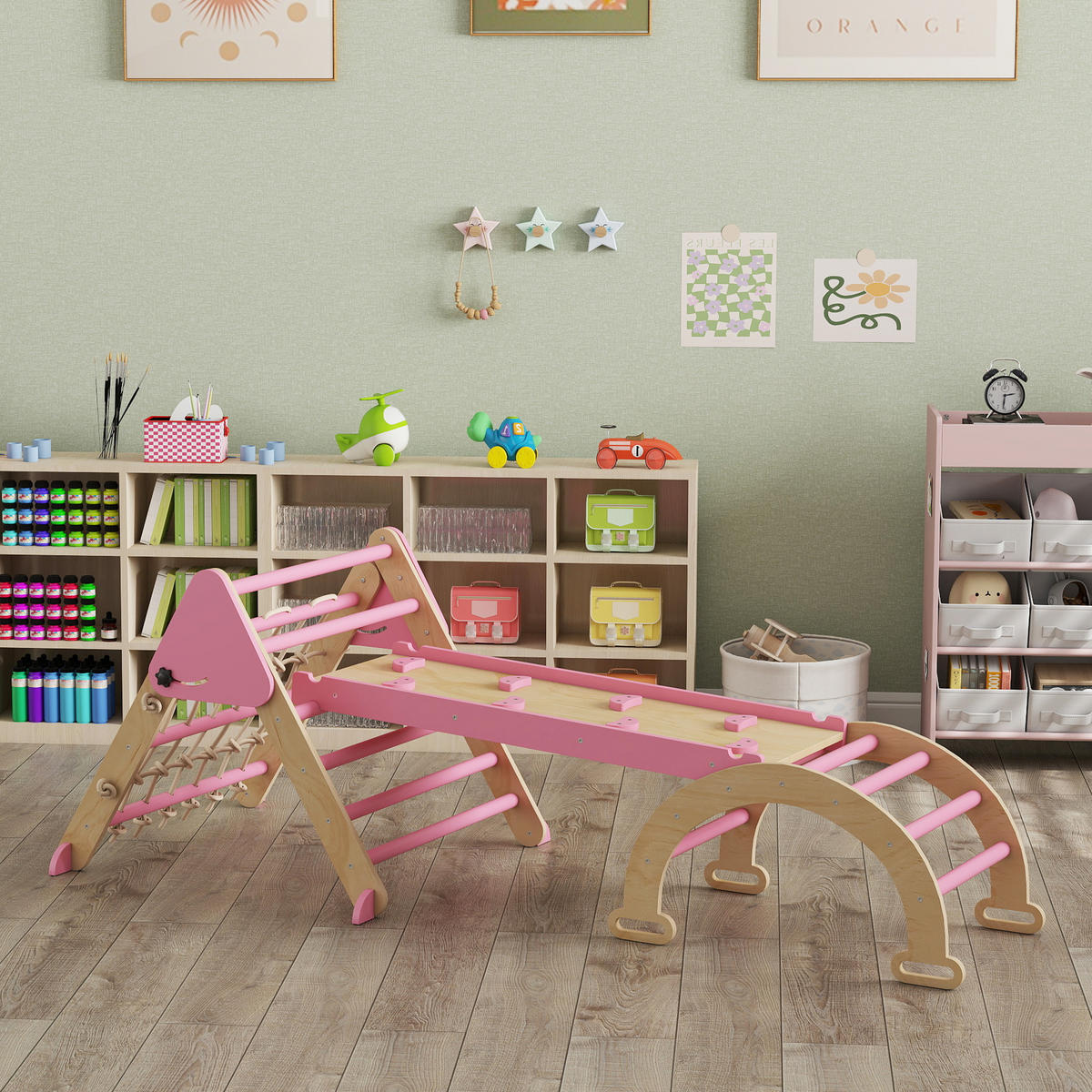 KLETTERDREIECK DE-18395 8-in-1 mit Rampe, Bogen & Leiter Pink - Pink, Holzwerkstoff (74.5/191.5cm) - ComfortXL