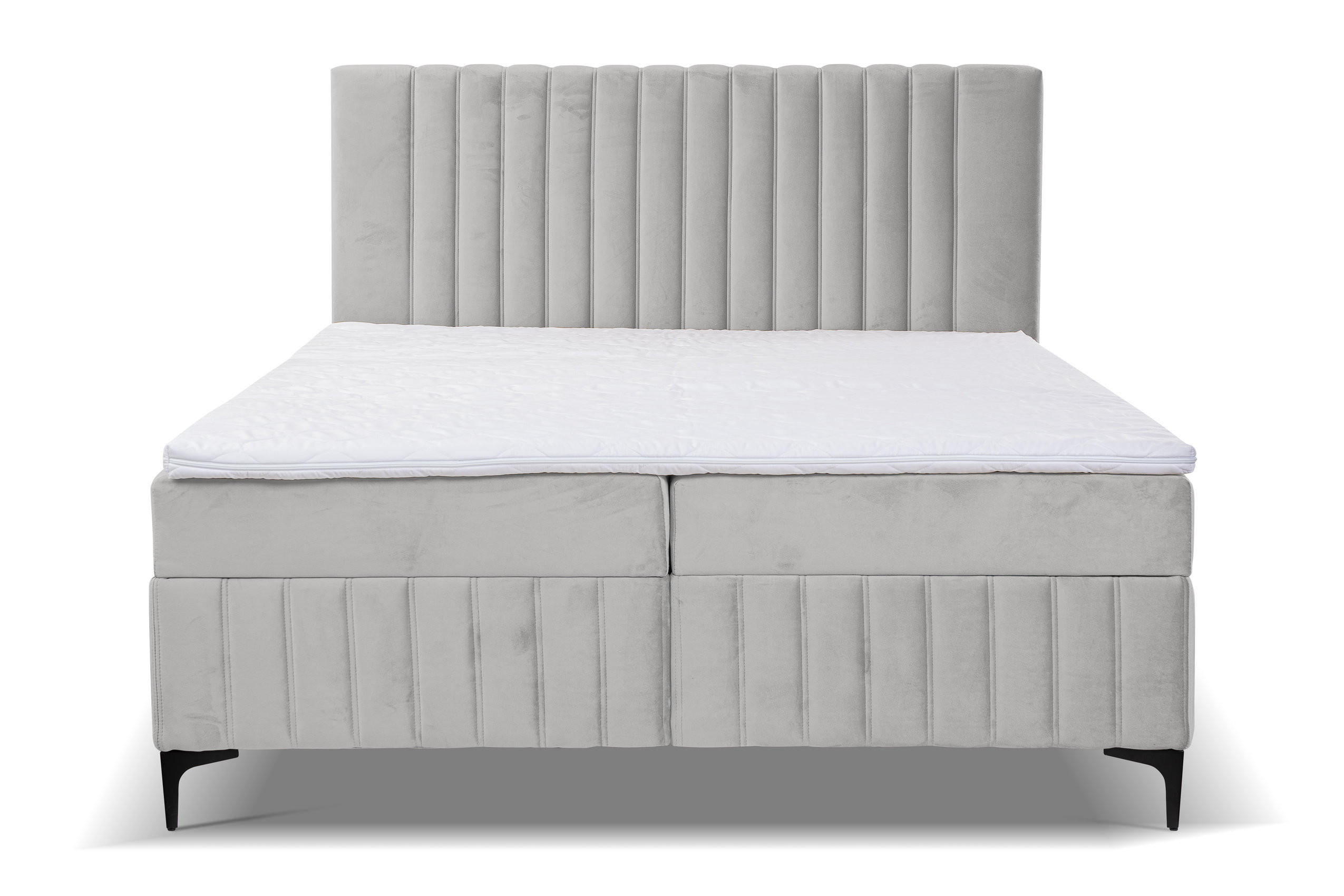 BOXBETT QUANT mit 2 Bettkästen, 180x200, Farbe: Beige, Velourstoff, mit Bonell-Matratze inkl. Topper - Beige, Holz/Kunststoff (180/200cm) - VENASI MÖBEL