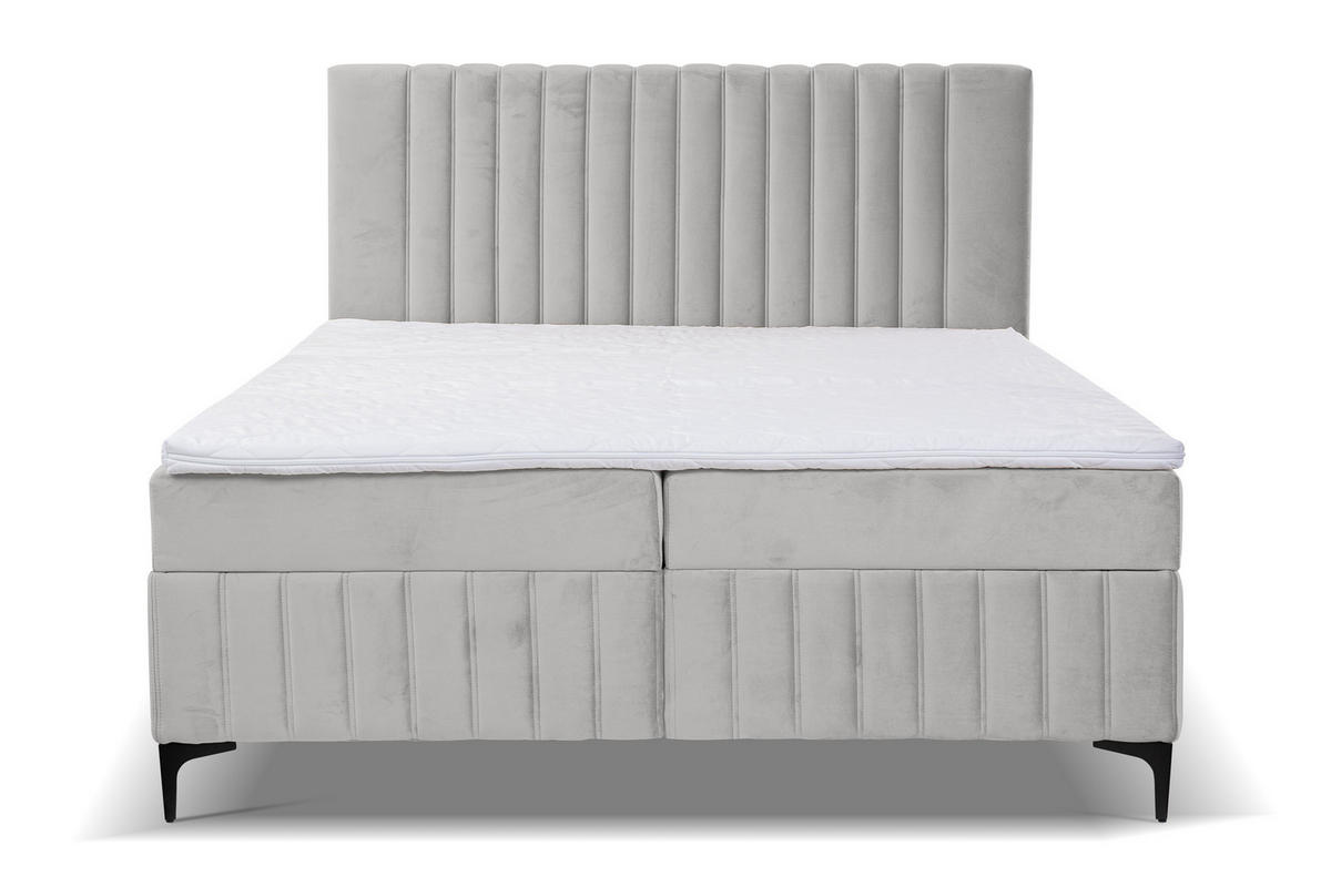 BOXBETT QUANT mit 2 Bettkästen, 160x200, Farbe: Beige, Velourstoff, mit Bonell-Matratze inkl. Topper - Beige, Holz/Kunststoff (160/200cm) - VENASI MÖBEL