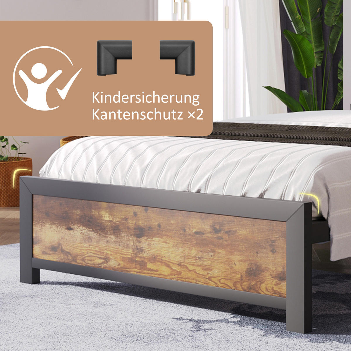 METALLBETT aus Metall und Holz 90x200 cm in Natur mit Stauraum-Kopfteil - Naturfarben, Metall (90/200cm) - Modfu