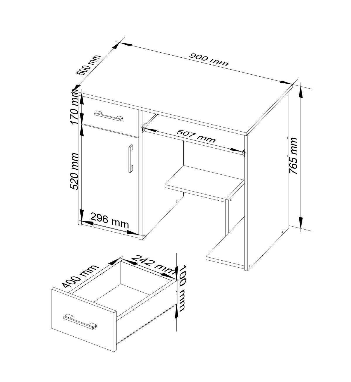 SCHREIBTISCH Weiß 74/90/50 - Weiß, Holzwerkstoff (50/90/74cm) - RAUMHIRSCH FURNITURE